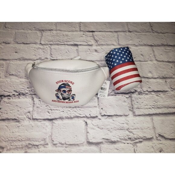 Lincoln Four Score White Graphic Fanny Pack & Beer Koozie - Picture 1 of 5